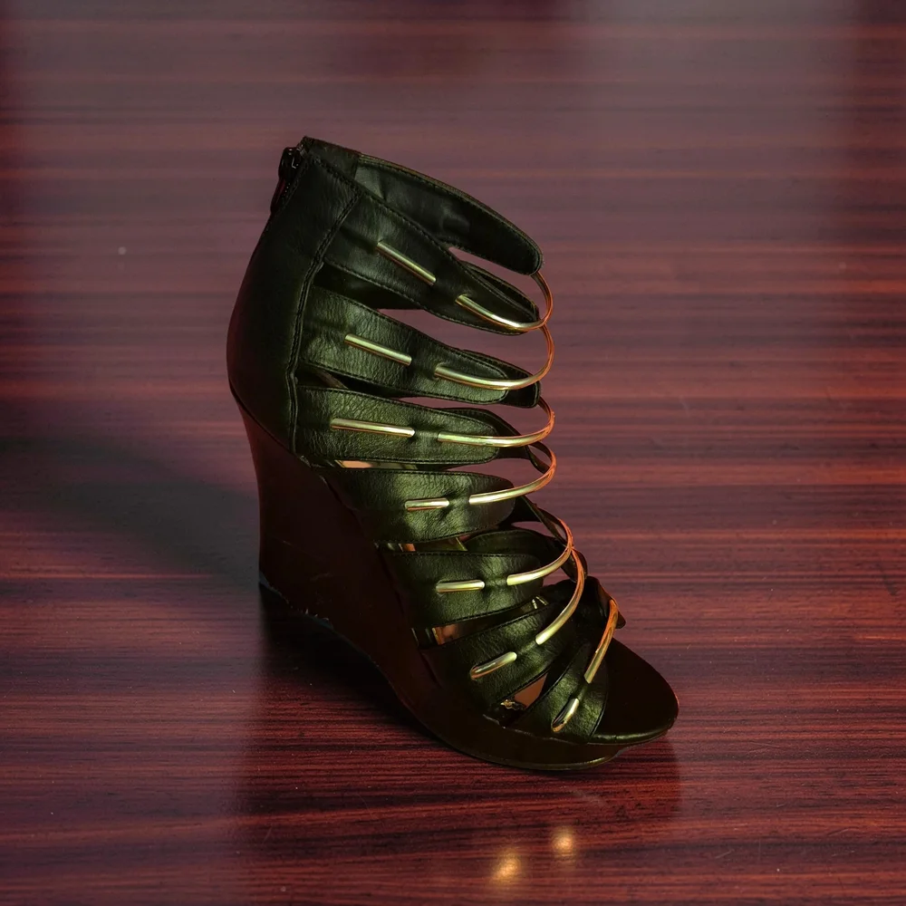 Hot Tomato BLACK Strappy Wedge Sandals with SILVER Accents - Picture 3 of 5